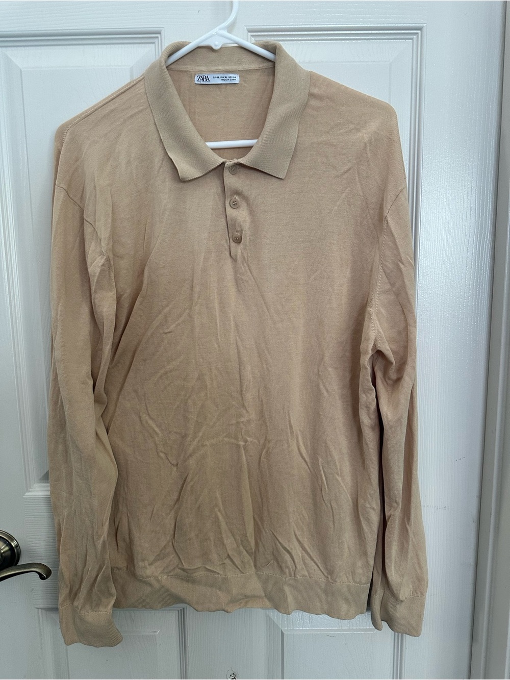 Zara Men’s Long-Sleeve Polo - Beige